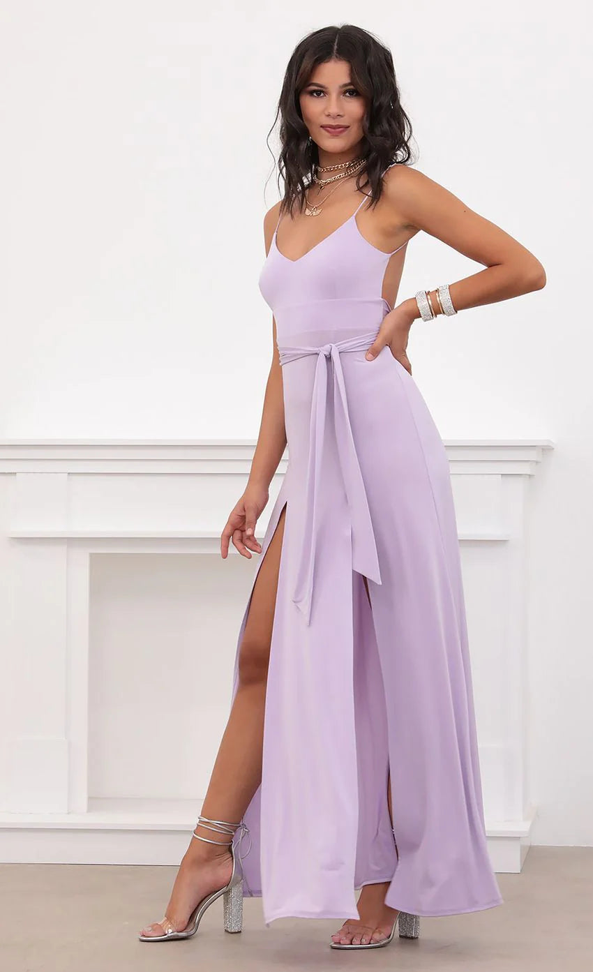 Satin Tie Maxi in Lilac