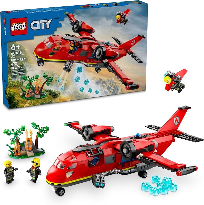 LEGO City Fire Rescue Plane Toy for Kids and Fans of Firefighter Toys Fun Birthday Gift Idea for Boys and Girls Ages 6 who Love Airplane Toys and Imaginative Play Includes 3 Minifigures 60413