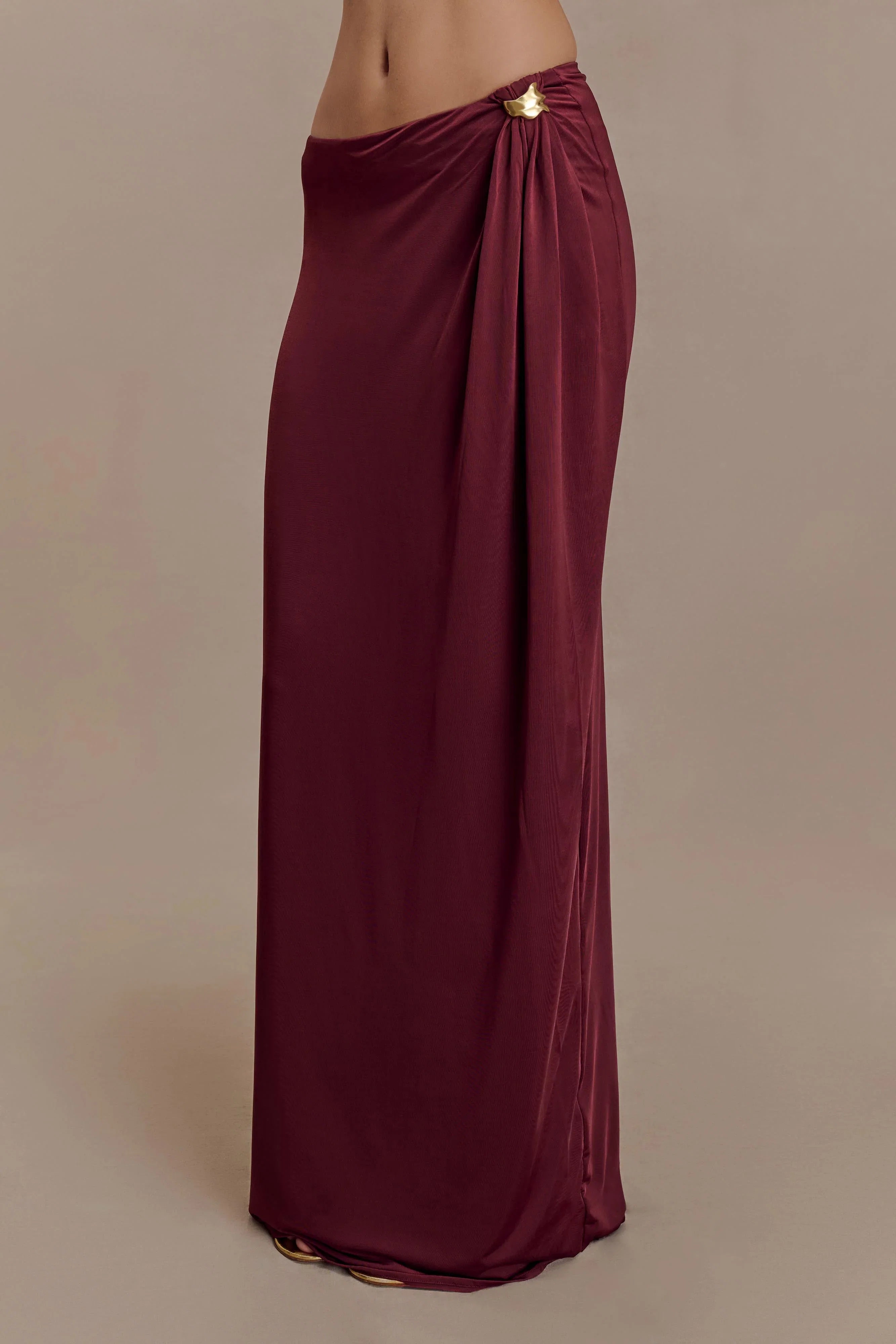 Bridget Slinky Maxi Skirt With Hardware Burgundy