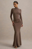 Reid Brown Long Sleeve Gathered Maxi Dress