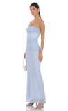 Mesh Strapless Corset Maxi Dress in Light Blue