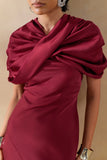 Yoli Burgundy Satin Maxi Dress With Removable Twist Cape