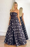 Julianne Strapless Polka Dot Satin Maxi Dress PRE ORDER