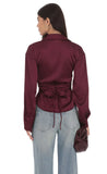 Satin Button Up Shirt in Burgundy