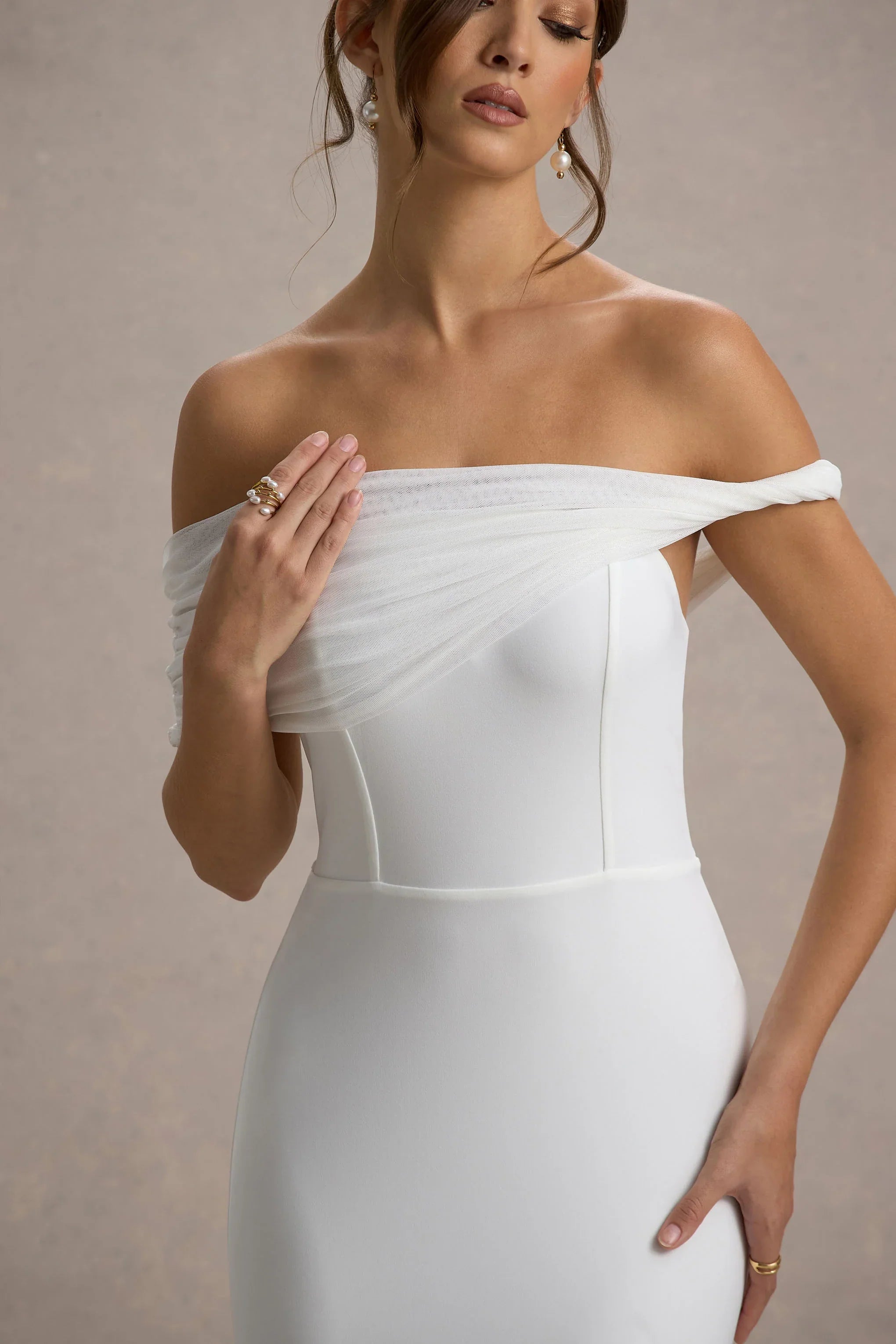 Alonza White Twisted Bardot Maxi Dress