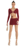 Cutout Two Piece Skirt Set in Red
