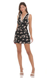 Lace Floral V Neck Dress in Black
