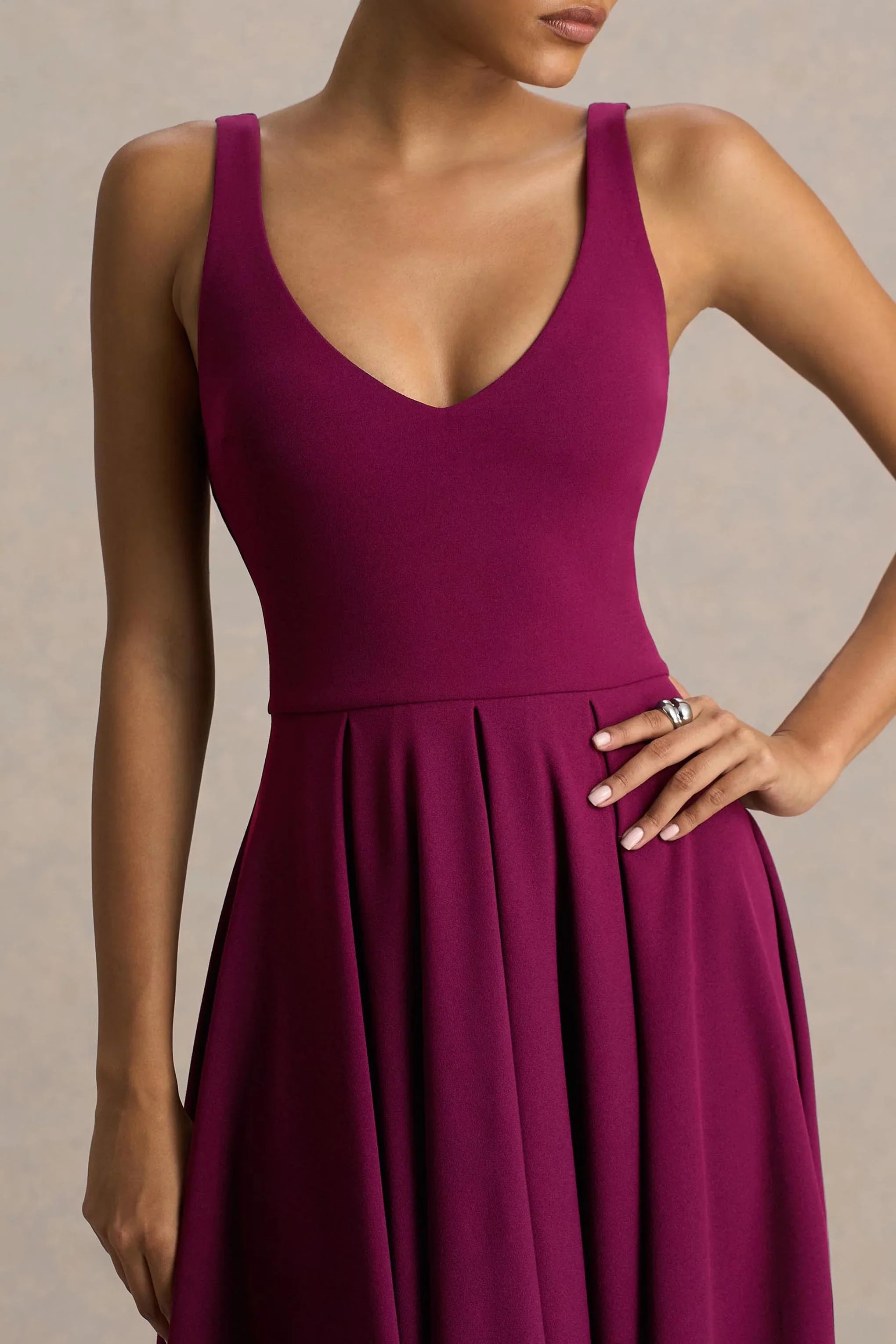 Depths Burgundy V Neck Midi Dress