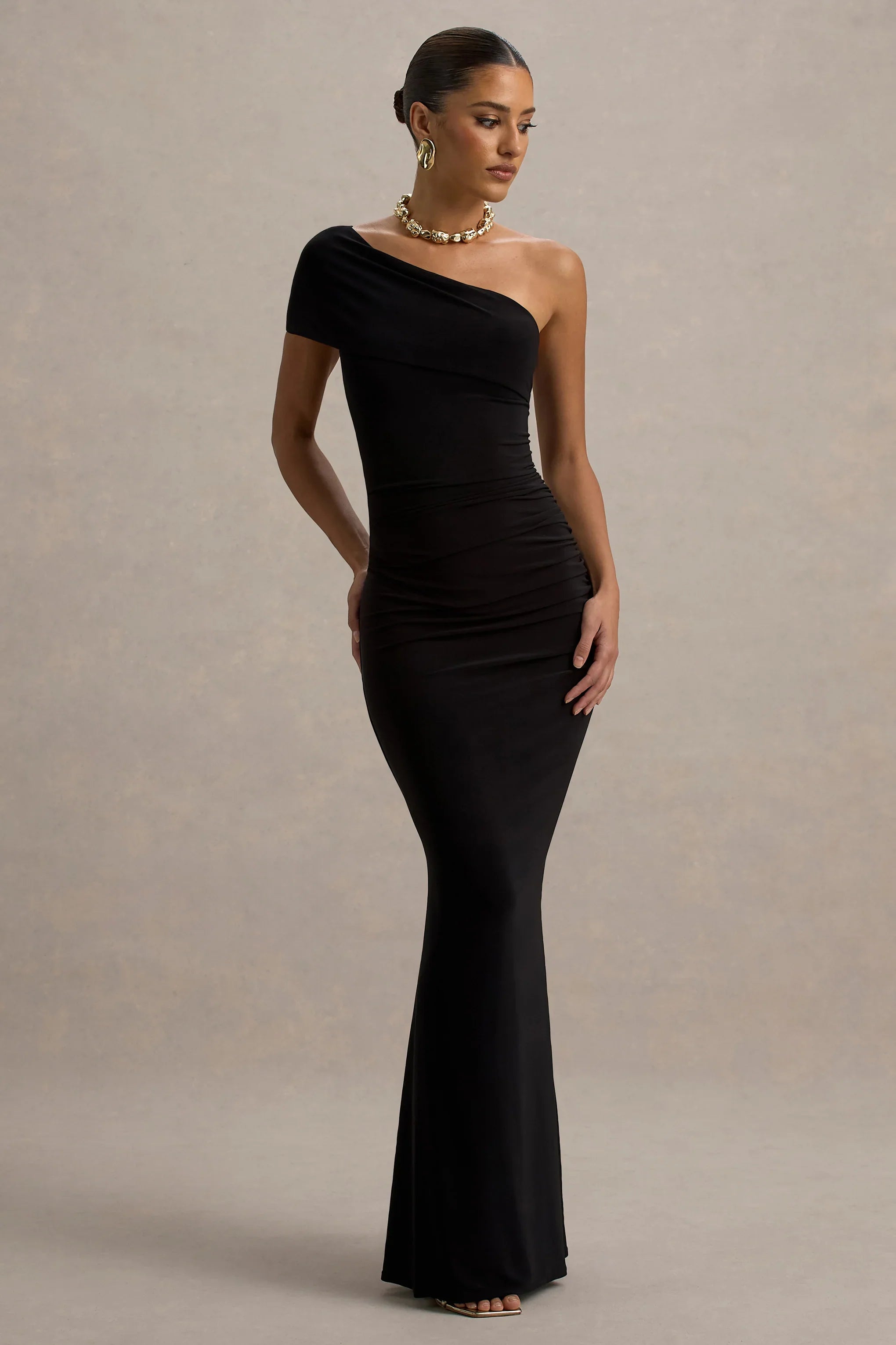 Alethea Black Asymmetric Bardot Maxi Dress