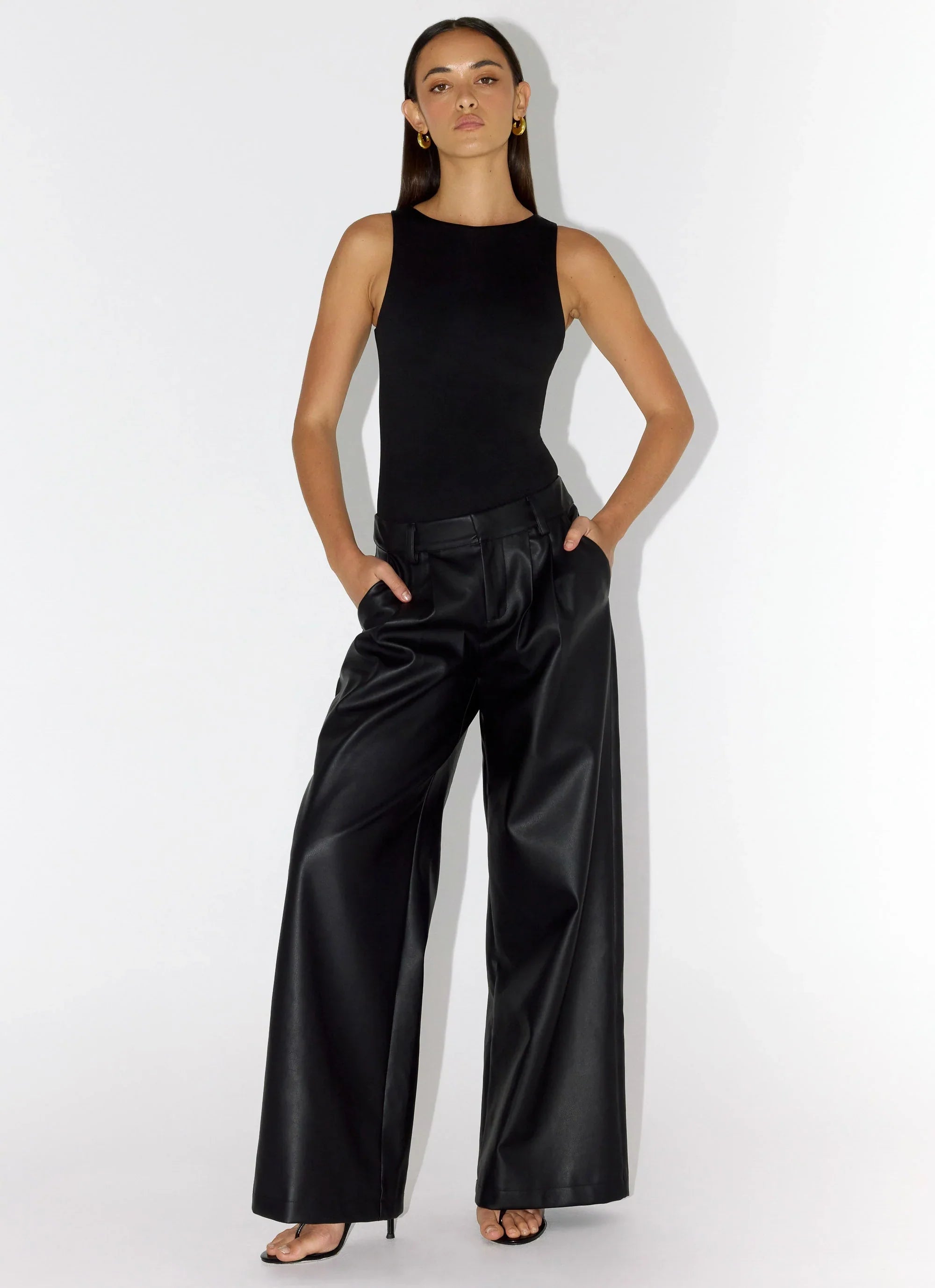 Samuel Low Rise Faux Leather Pants Black