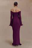 Sandrine Off Shoulder Knit Maxi Dress Plum