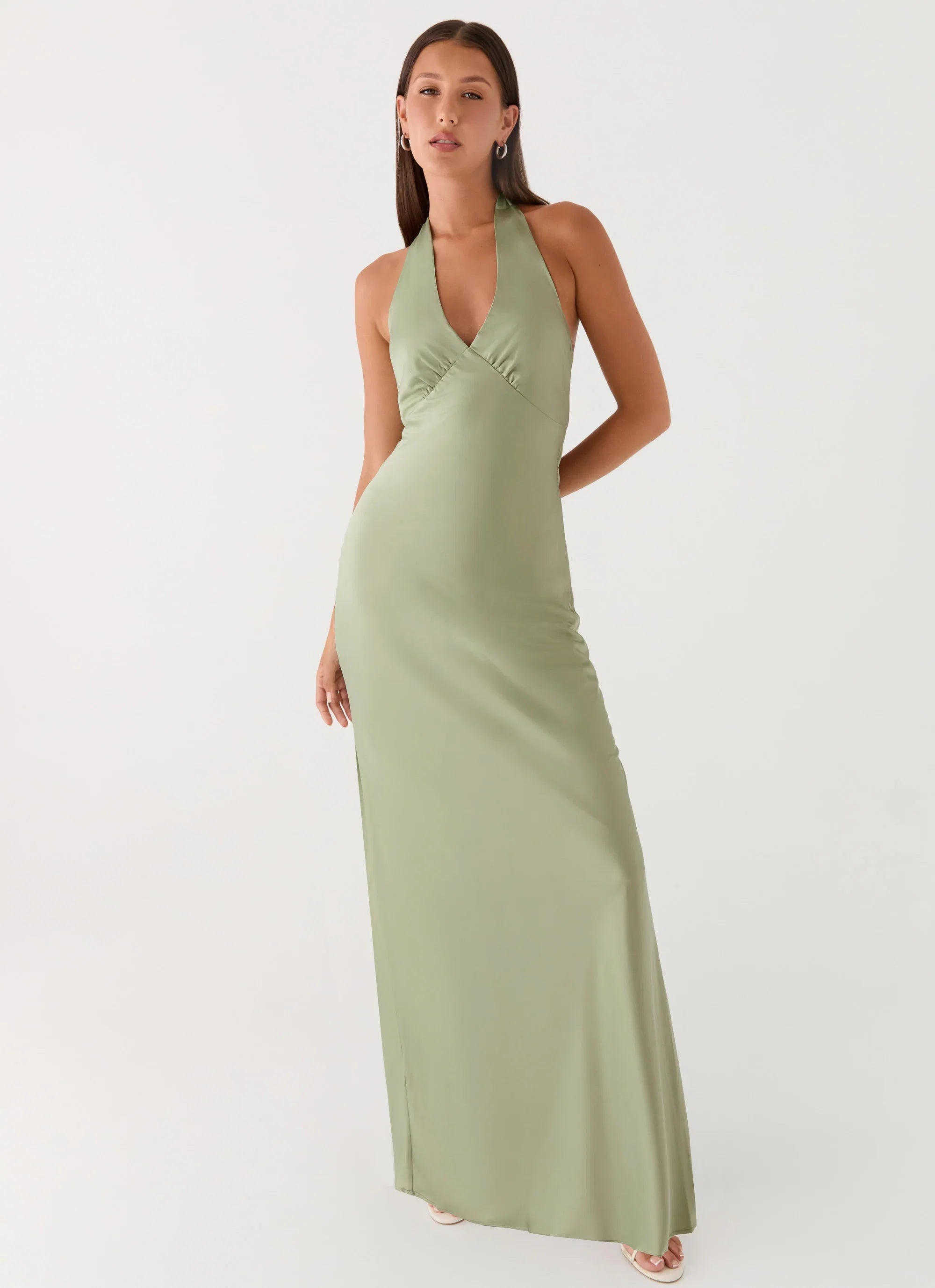 Heavy Hearted Satin Maxi Dress Sage