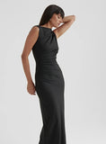 Black Ruched Jersey Midaxi Dress
