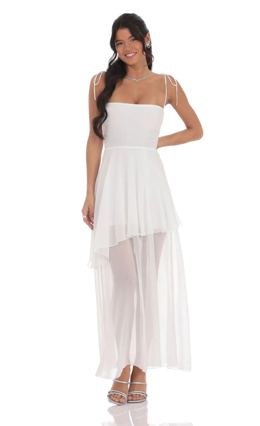 Flow Shimmer A line Maxi Dress in White