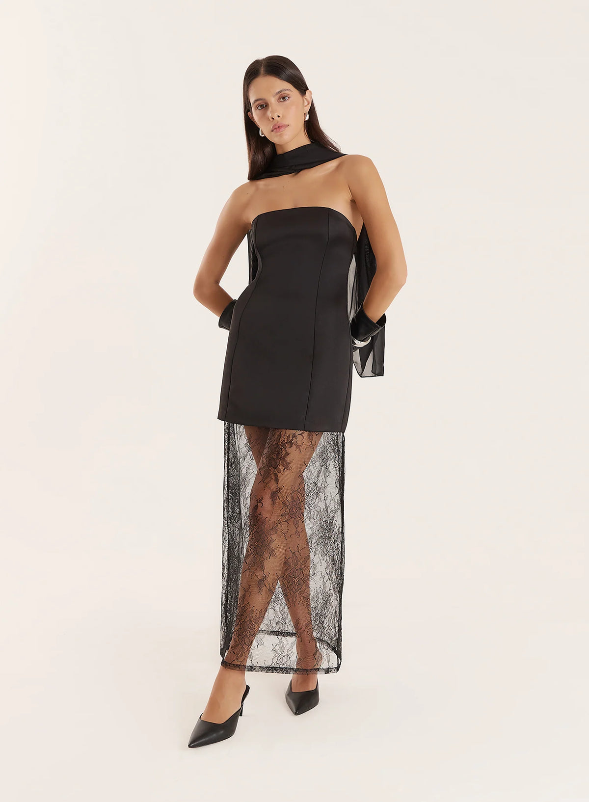 Black Bandeau Woven And Lace Mix Maxi Dress