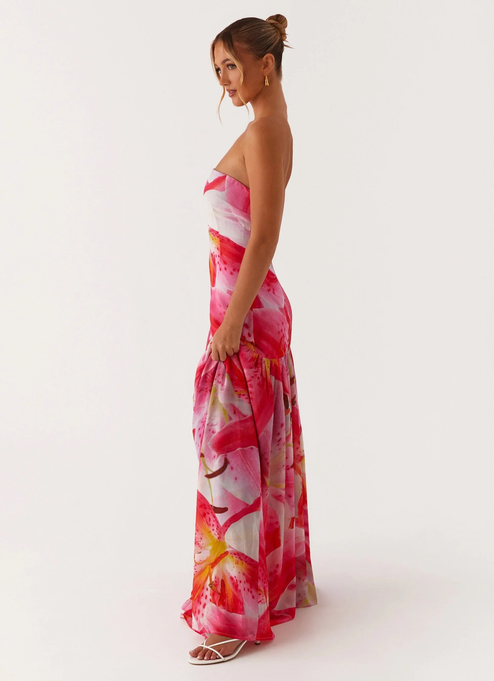 Eden Strapless Maxi Dress White Pink Lilly