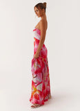 Eden Strapless Maxi Dress White Pink Lilly