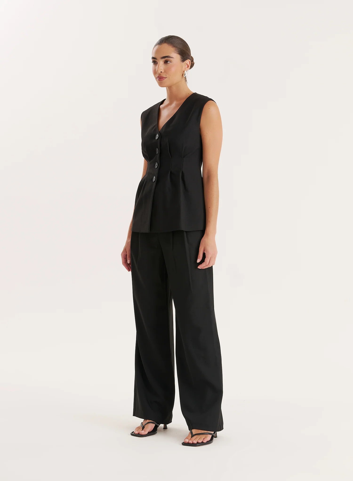 Black Cinched Waist Tailored Waistcoat