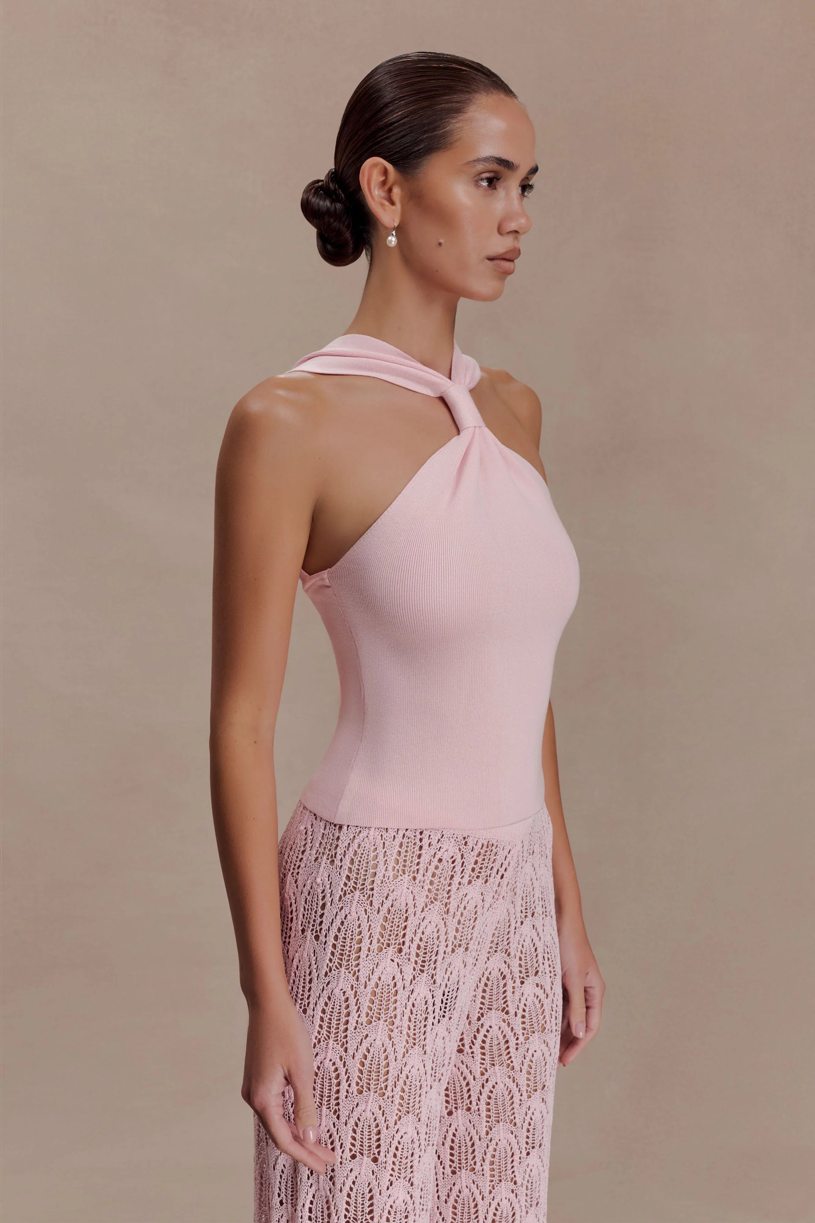 Angelika Twist Front Knit Top Baby Pink