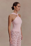 Angelika Twist Front Knit Top Baby Pink