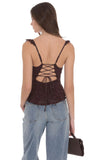 Lace Ruffle Strap Top in Brown