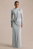 Melissa Blue Long Sleeve Wrap Maxi Dress With Draped Detailing
