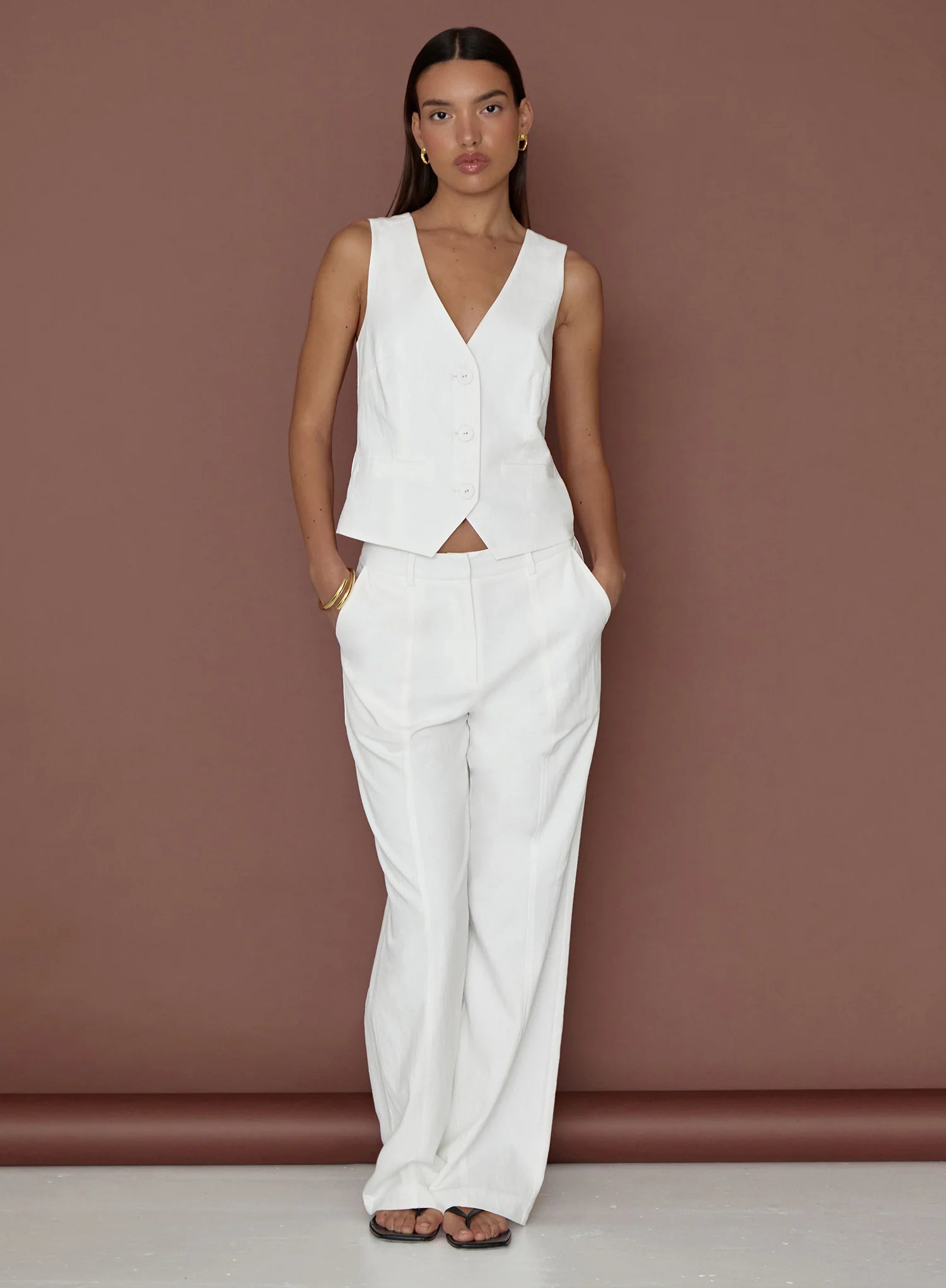 White Linen Cross Back Waistcoat