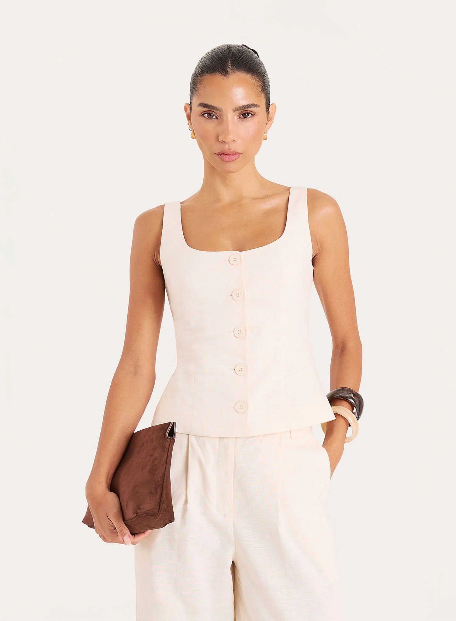 Cream Linen Blend Waistcoat Miriam