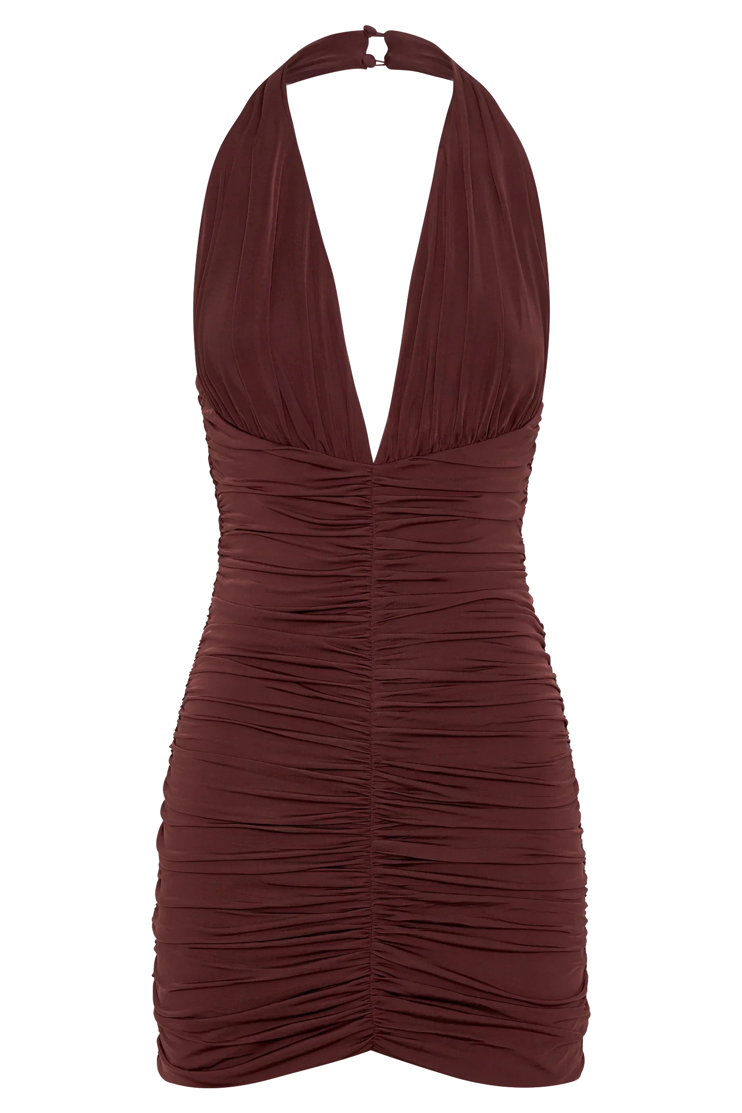 Fleur Ruched Slinky Mini Dress Mahogany