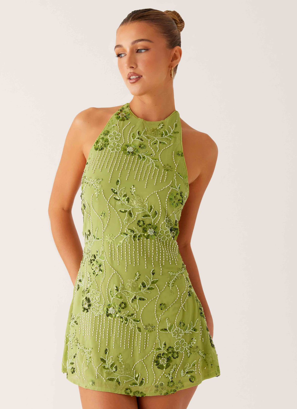 Leo Beaded Mini Dress Green
