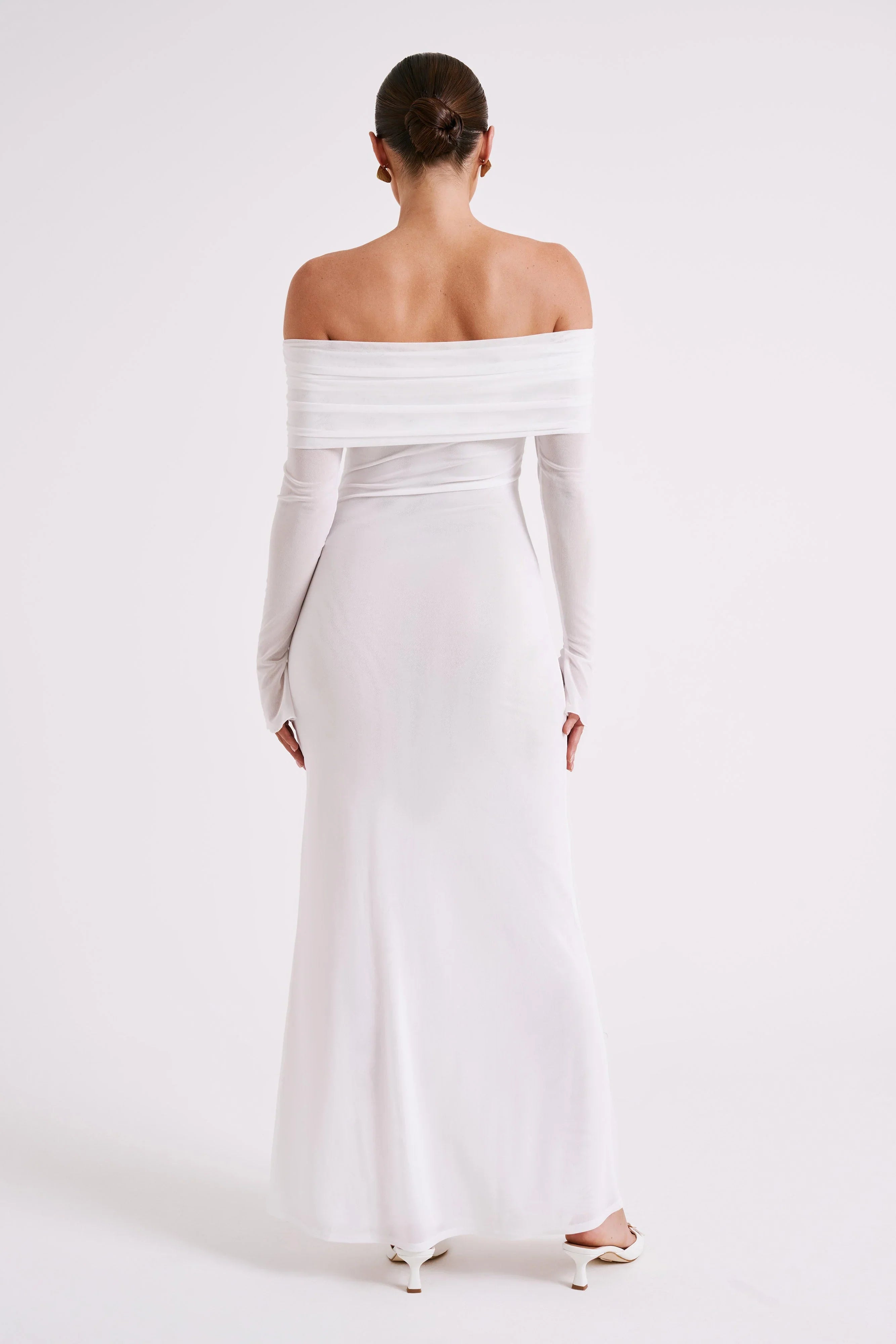 Josie Off Shoulder Mesh Maxi Dress Ivory