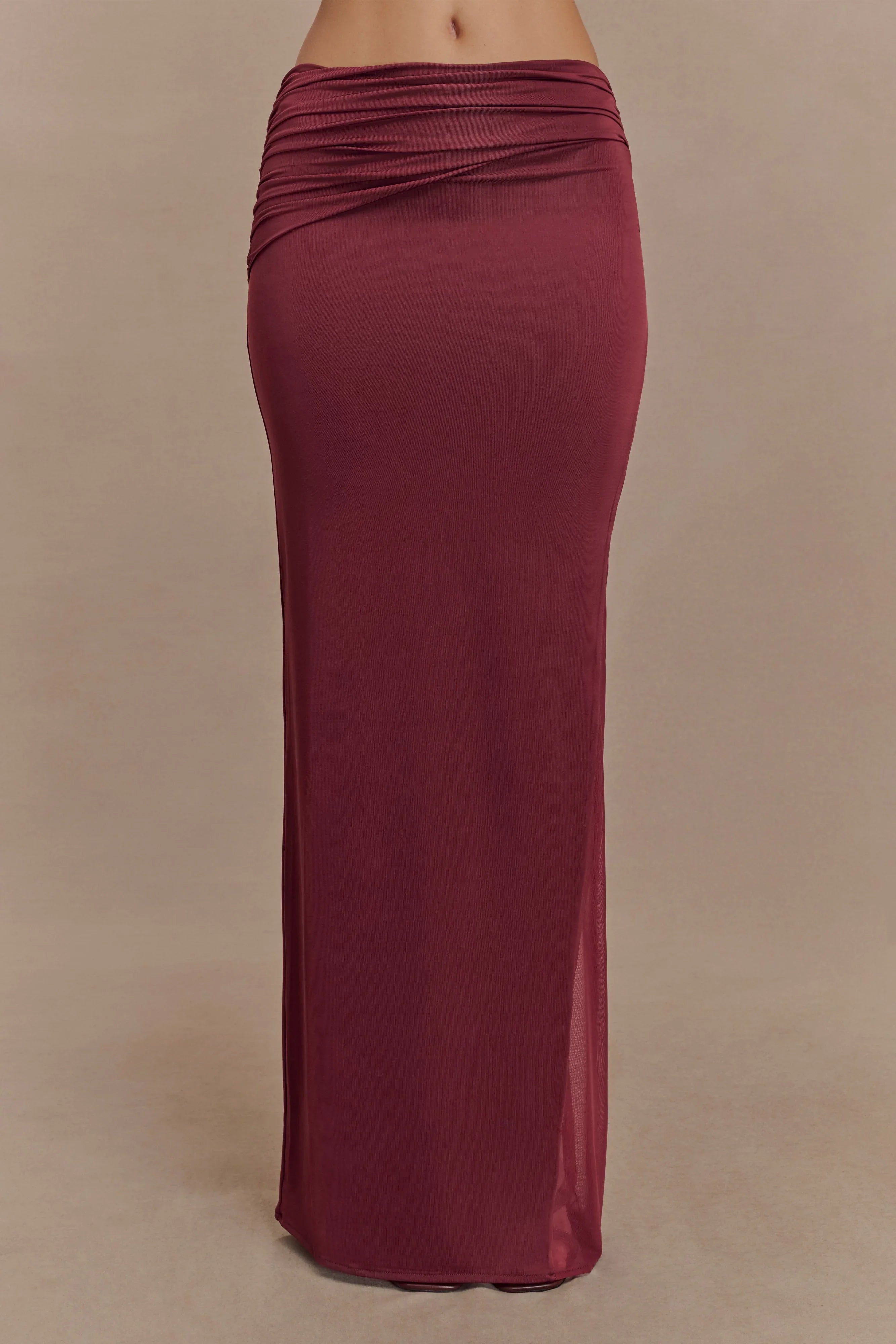 Judy Slinky And Mesh Maxi Skirt Wine