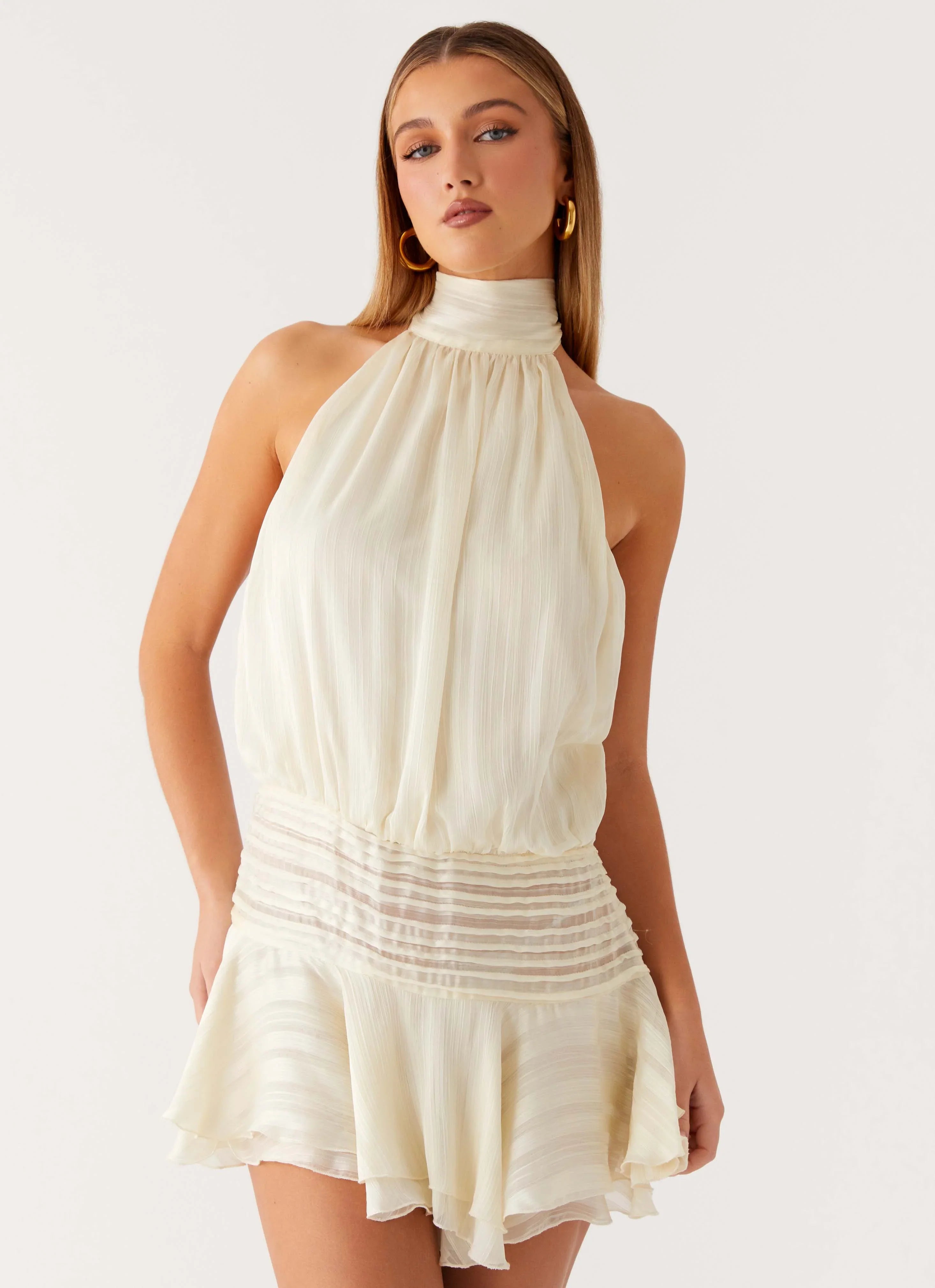 Willow Chiffon Mini Dress Ivory