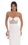Shimmer Lace Cutout Maxi Dress in White