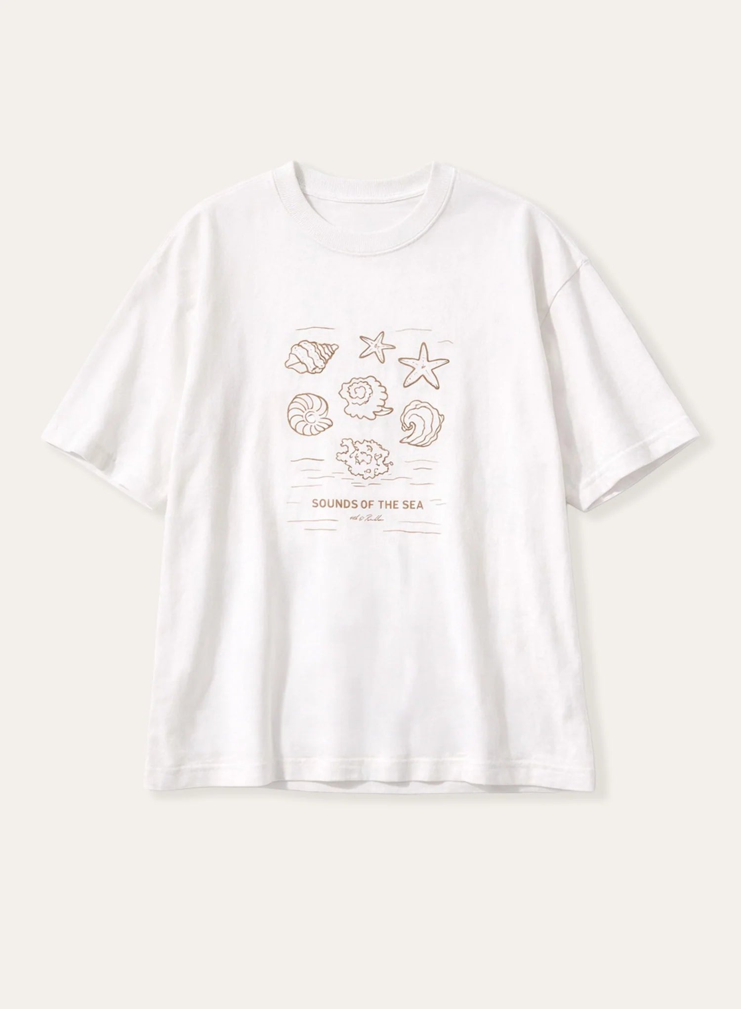 Cream Beach Graphic Printed Cotton T Shirt