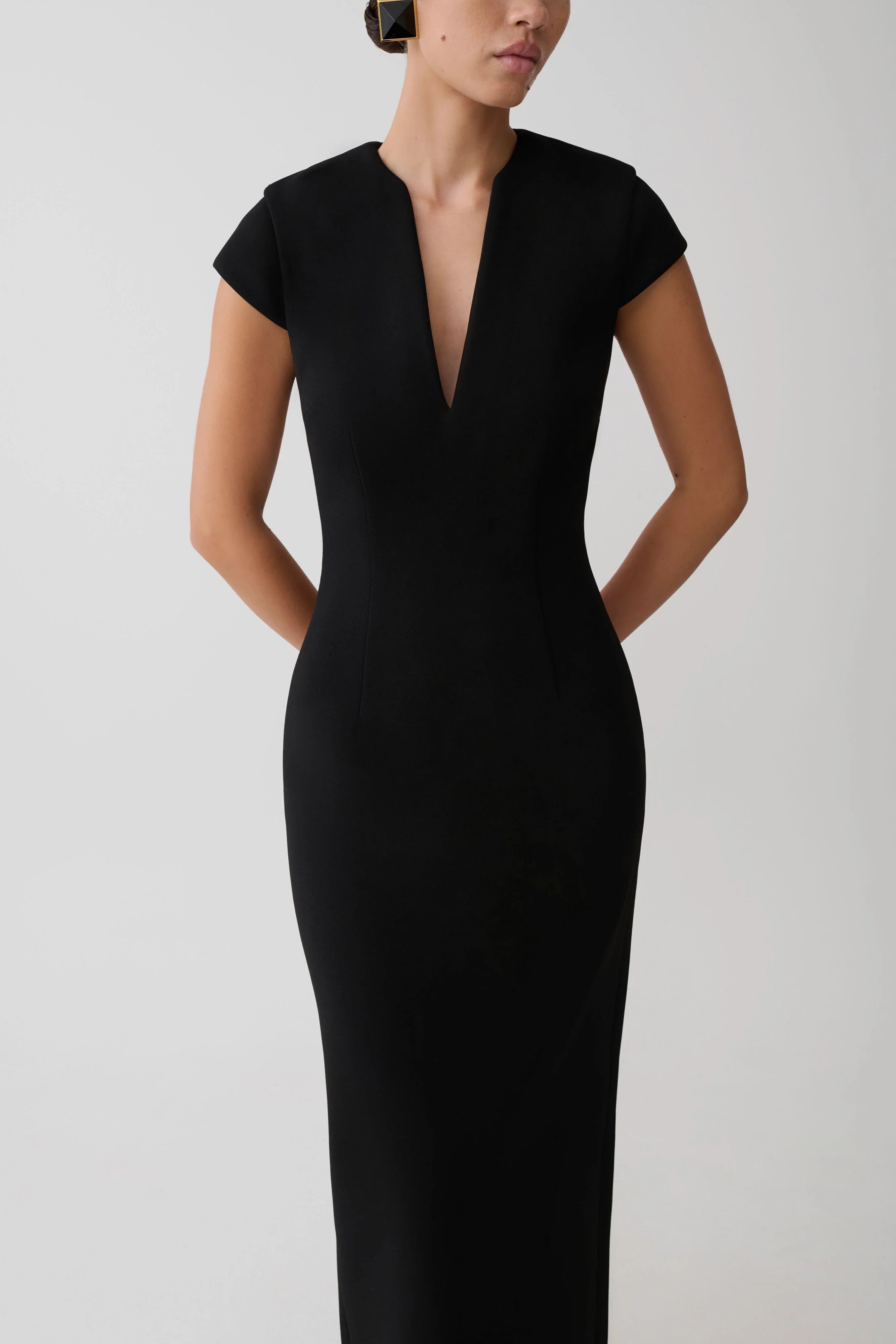 Briella V Neck Suiting Maxi Dress Black