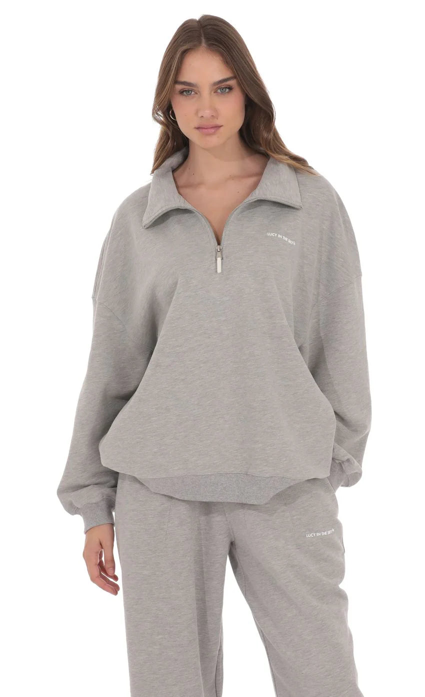 Quarter Zip Up Jumper in Grey