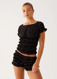 Natalia Ruched Top Black Polka Dot