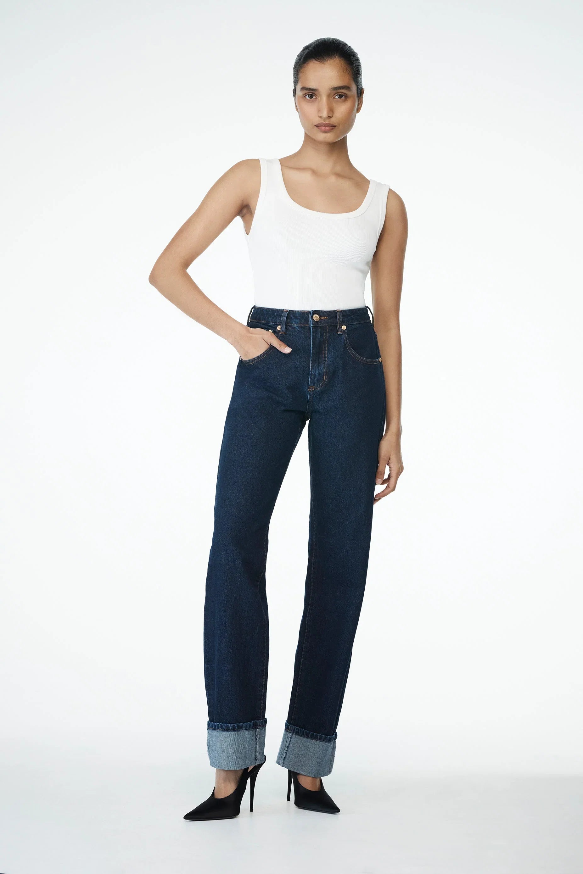 Kirralee Straight Leg Cuffed Jeans Indigo Blue