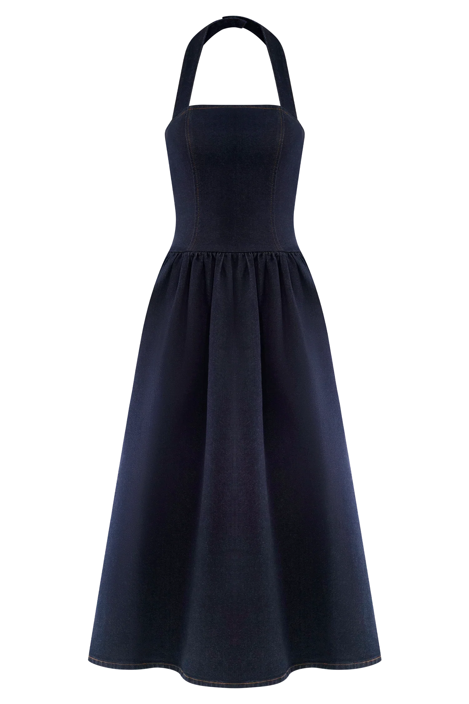 Caroline Denim Halter Midi Dress Indigo Blue