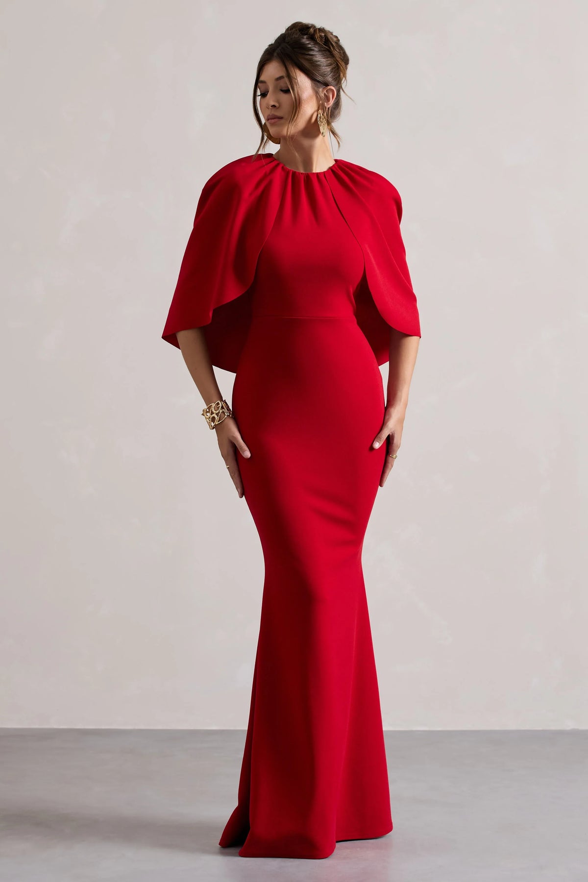 Kianne Red Draped Short Sleeve Maxi Dress