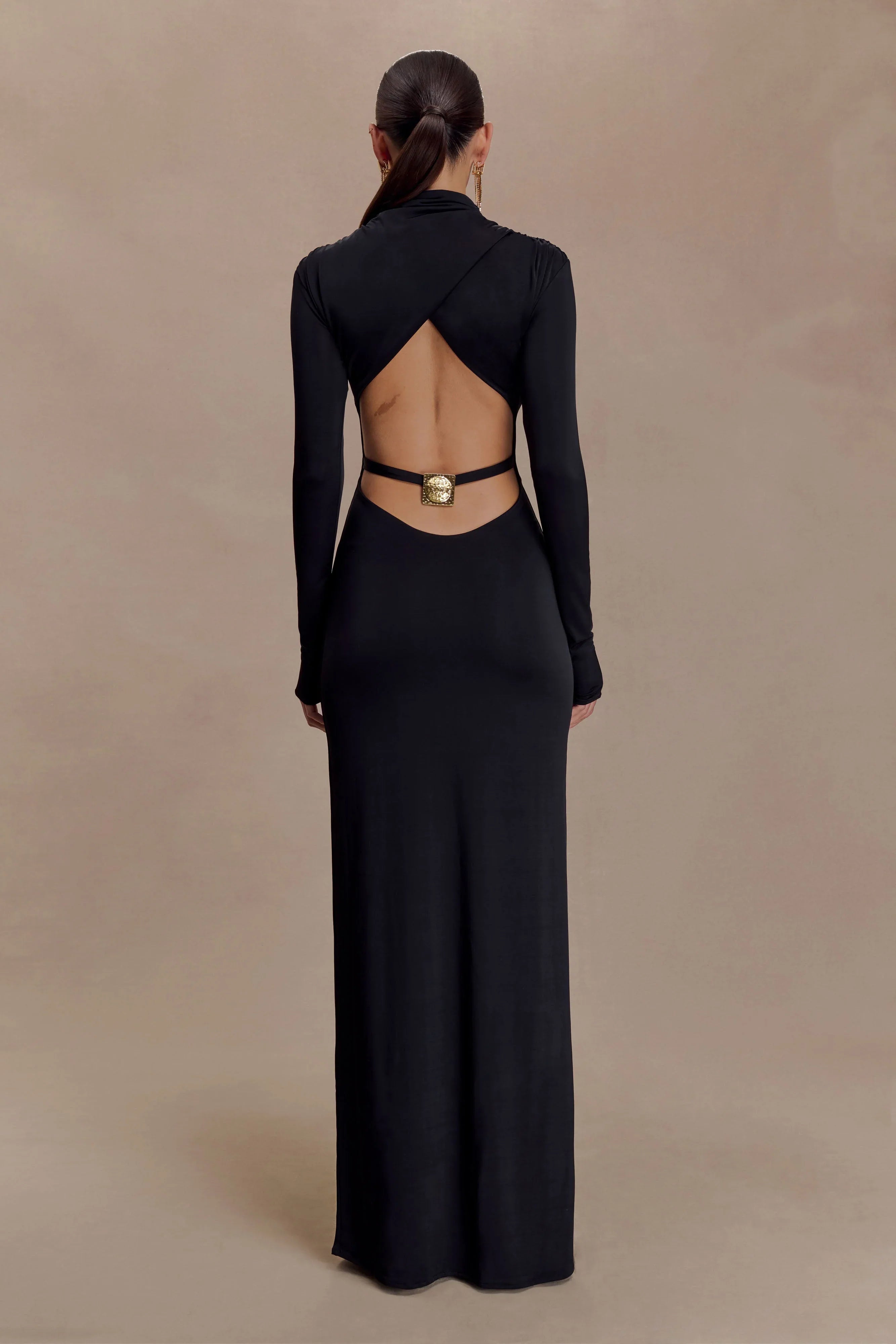 Kiyah Slinky Cut Out Maxi Dress Black