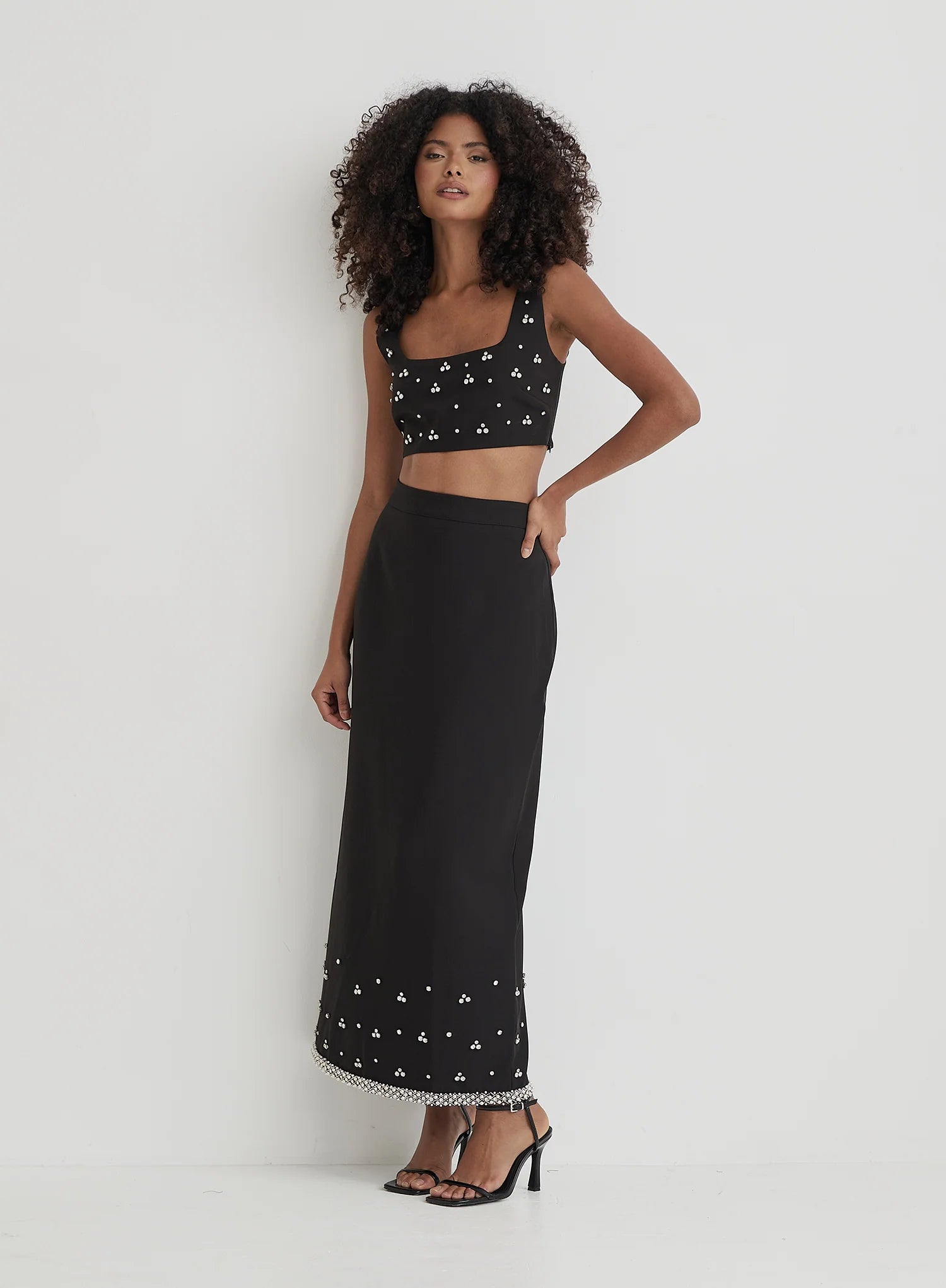 Black Embellished Crop Top