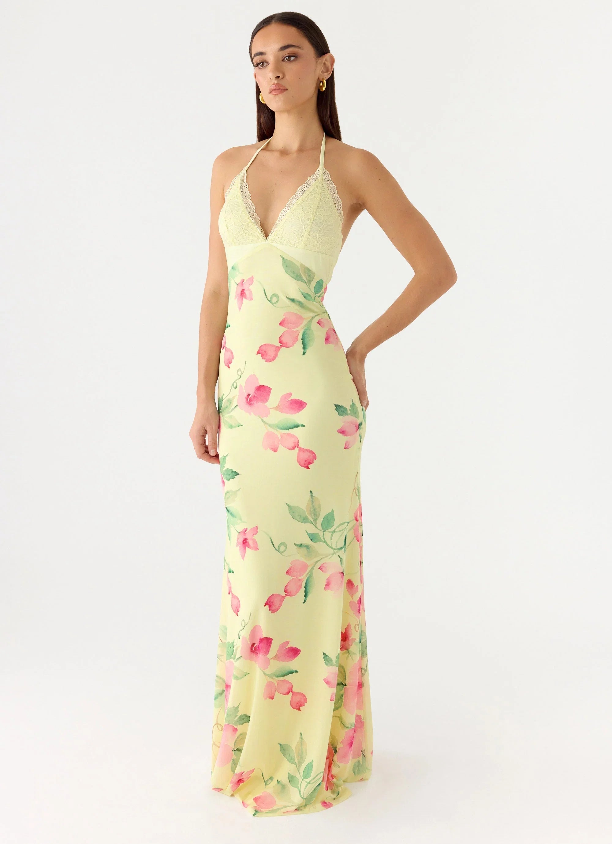 Takedown Halter Maxi Dress Lemon Soleil