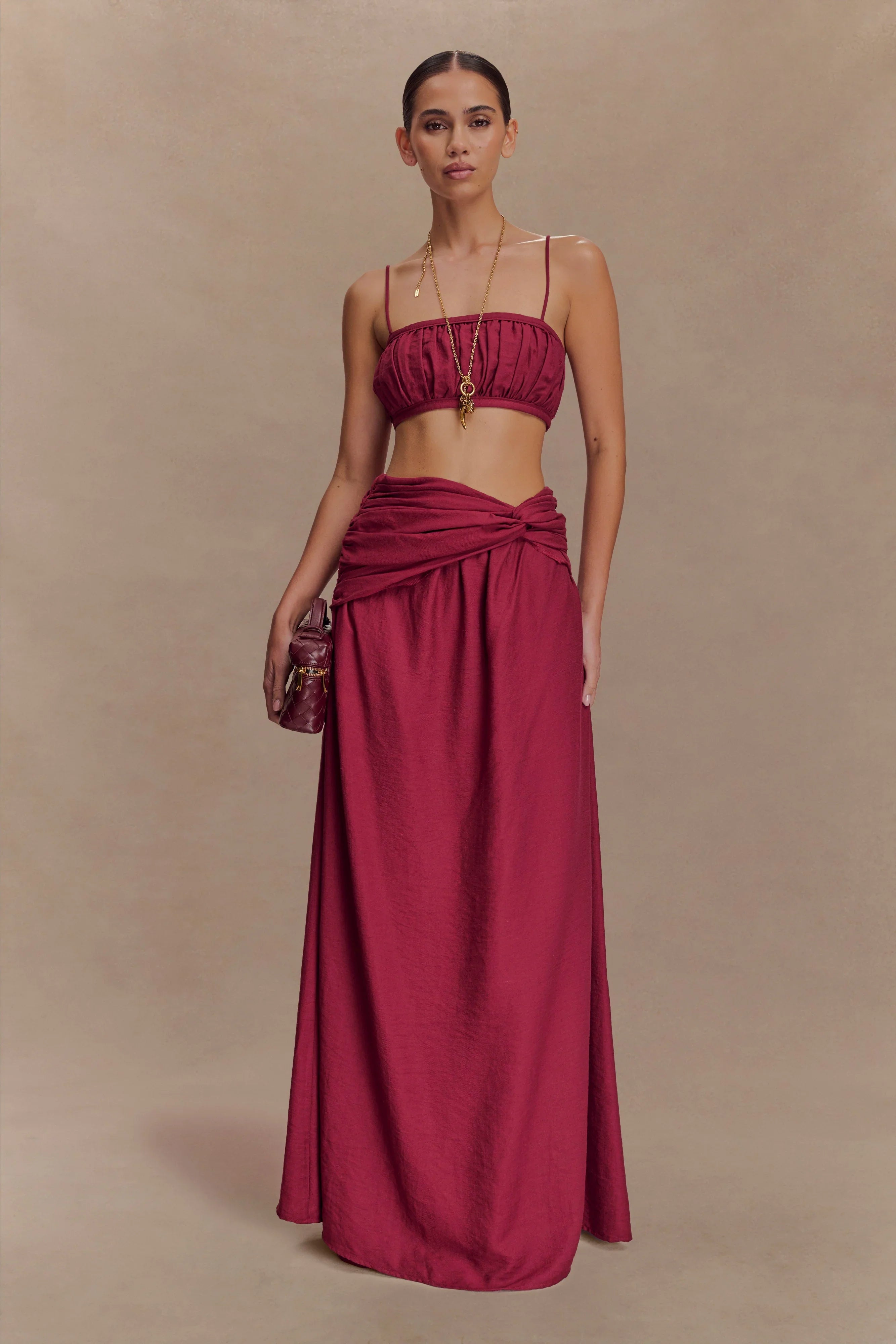 Scottie Shirred Linen Bandeau Wine