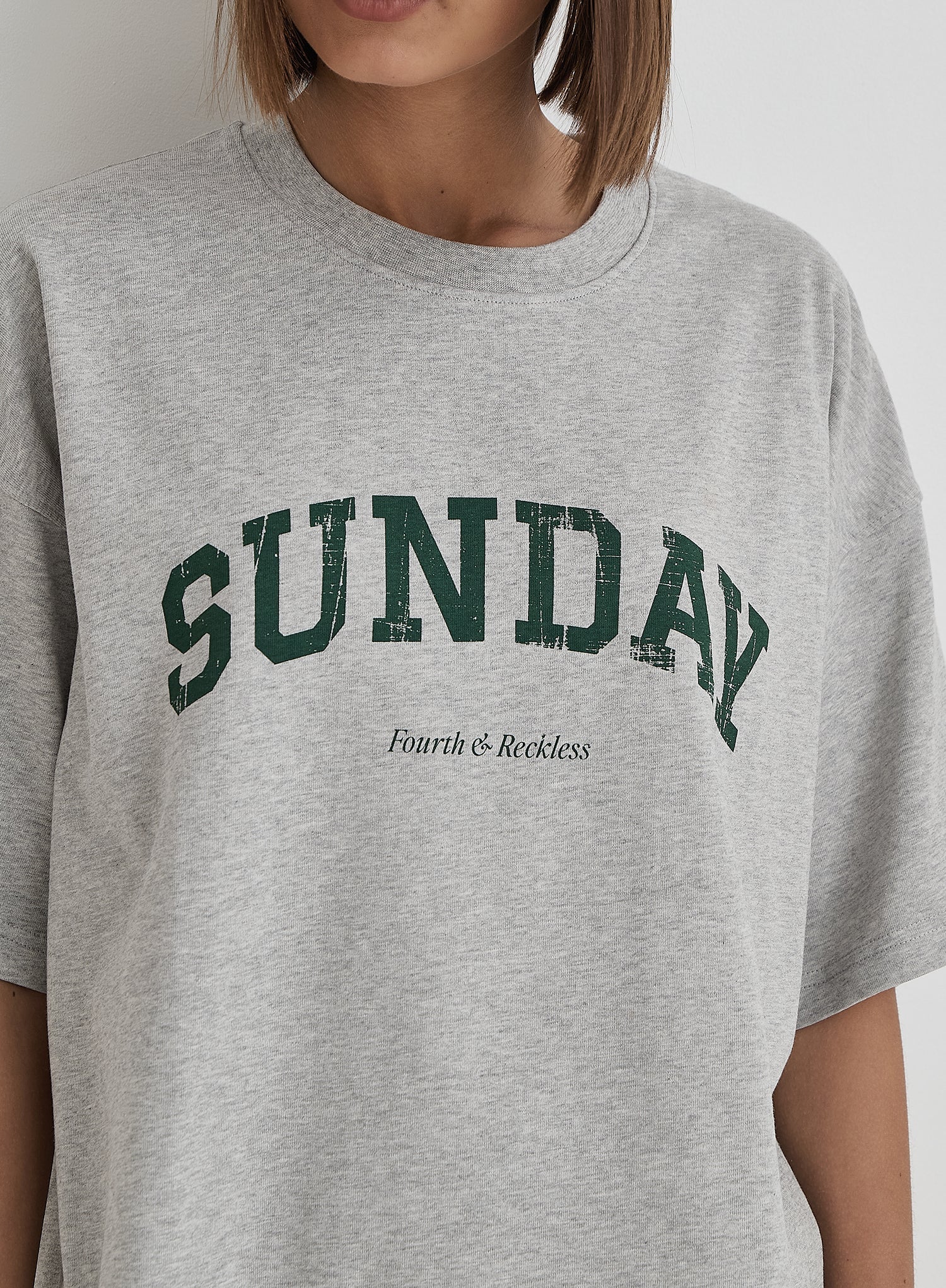 Grey Sunday Distressed Slogan Oversized T Shirt