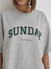 Grey Sunday Distressed Slogan Oversized T Shirt