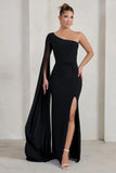 Romi Black One Shoulder Twist Design Maxi Dress
