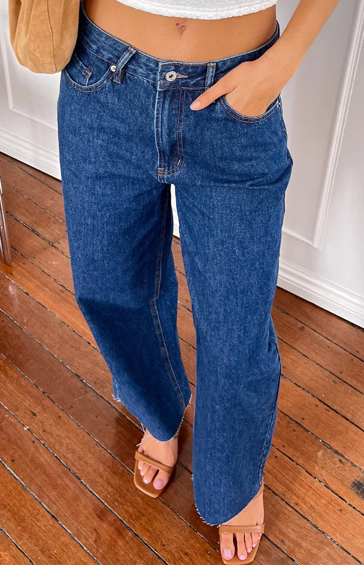 Shes Yours Dark Wash Denim Wide Leg Boyfriend Jeans