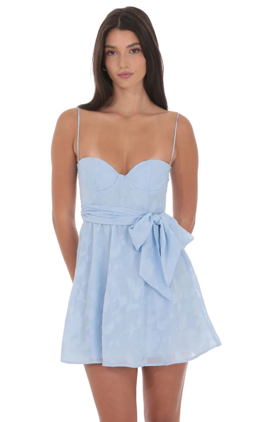 Floral Corset A line Dress in Light Blue